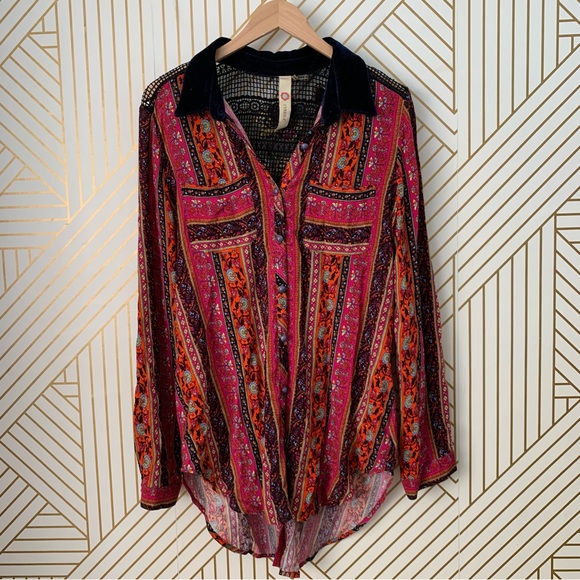 Anthropologie Cyrena Velvet Floral Embroidered Long Sleeve Tunic Boho bohemian M - Picture 9 of 10